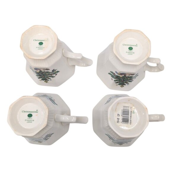 Nikko Christmastime 8 Pc Set 4 Cups 4 Saucers Octagon Christmas Tree JAPAN - Picture 6 of 13